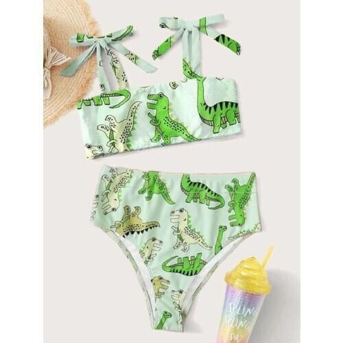 Sexy Dinosaurs Print Bikini 2020 Swimwear Women Summer Lace Up Push Up Padded Brazilian Bikini Thong Biquini Beachwear Swimsuit