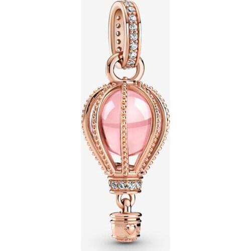 Summer Collection 925 Steling silver Sparkling Pink Hot Air Balloon Charms Fit Bracelet Necklace DIY Pendant For Jewelry Making