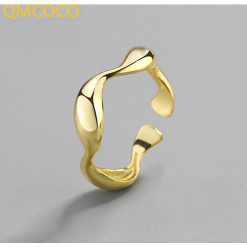QMCOCO 925 Sterling Silver Open Ring For Women INS Minimalist Irregular Wave Pattern Jewelry Birthday Party Gift