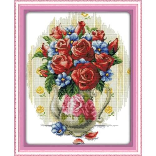 Rose vase (3) cross stitch kit flower 14ct 11ct printed fabric canvas stitching embroidery DIY handmade needlework