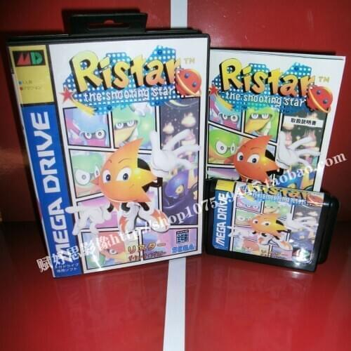 Sega MD game - Ristar with Box and Manual for 16 bit Sega MD game Cartridge Megadrive Genesis system