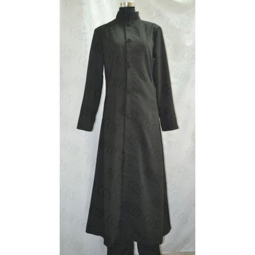 The Matrix Neo Wool Trench Coat Cosplay Costume Black Long Jacket with pant Halloween Party Outfit 11