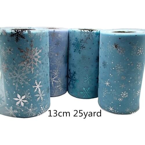 25 Yds Blue Snowflake Tulle Spool Fabric DIY Baby Shower TUTU Roll Wonderful Decoration In Winter Wedding Party Decoration Gifts