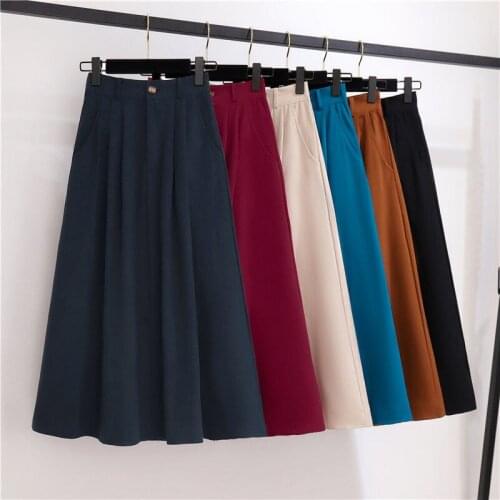 Washed Cotton Retro French Draped Skirt Female Autumn and Winter Temperament Elastic High Waist Loose A-line Mid-length Skirt
