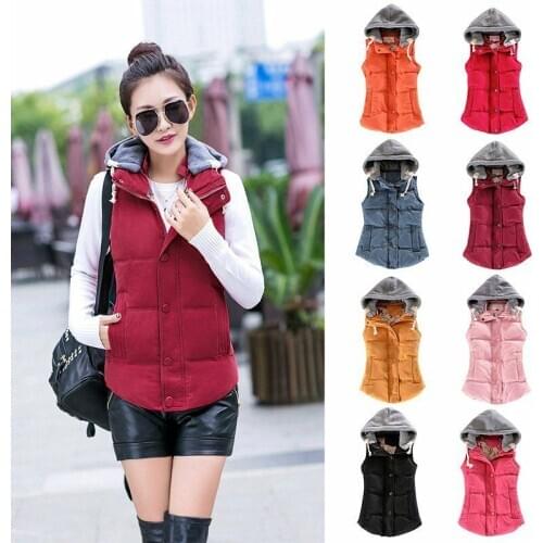 Women Thick Slim Down Cotton Vest Hooded Jackets Waistcoat Top Coat Winter Warm