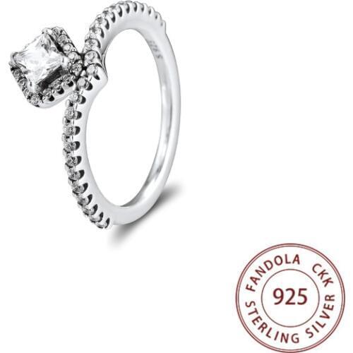 100% Authentic S925 Sterling Silver Clear CZ Geometric Finger Rings For Women Wedding Engagement Fine Jewelry Wholesale