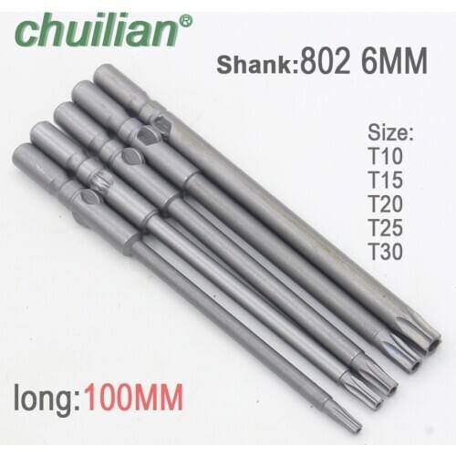 1PCS 802 Torx Screwdriver Bits T8-T30 6mm Round Shank Electric Screwdriver Bits Repair Tools long 100mm