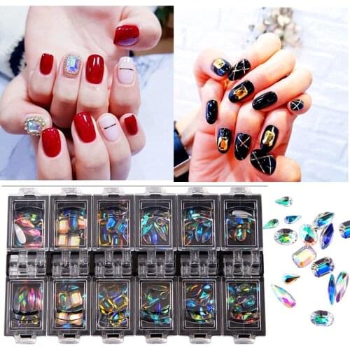 12 Grids/Box Nail Art Crystals Symphony Flat Back Glass AB Nail Rhinestones Diamond Gems Accessories 3D Manicure Stones Set
