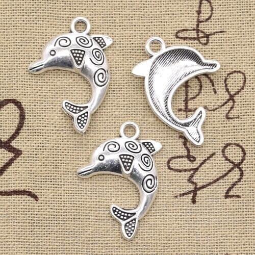 15pcs Charms Dolphin 24x30mm Antique Silver Color Plated Pendants Making DIY Handmade Tibetan Silver Color Jewelry