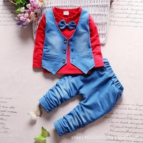 Kids Baby Sets New Spring and Autumn Gentlemens 0-4 Year Old Babys Tie Vest T Shirt Pant Three-piece Suit for Boys and Girls