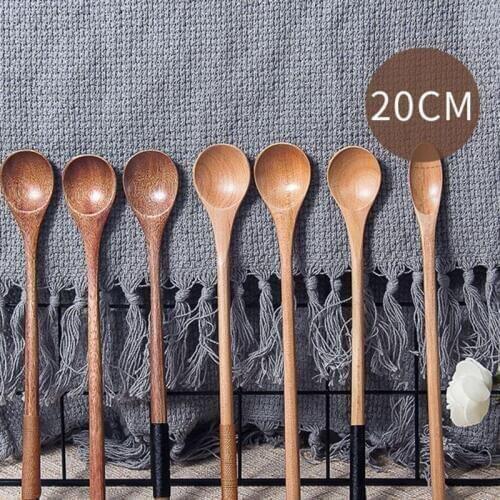 Long Handle Wood Coffee Spoon Ice Cream Dessert Spoon Teaspoon Creative Coffee Scoops Mixing Stirring Spoon Kitchen Gadget