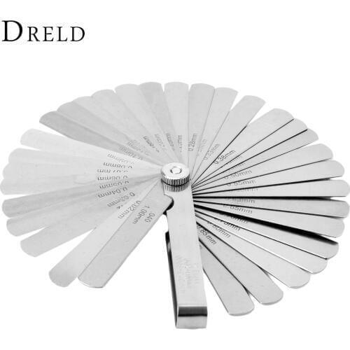 DRELD 32 Blades Feeler Gauge Carbon Steel Metric Imperial 0.02-1.00mm Gap Filler Tune Up Thickness Set Gage Measurment Tools