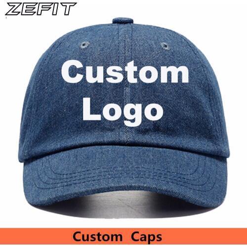 Custom Denim Baseball Cap Embroidery Brand Logo Men Women Casual Jeans Dad Hat Women Solid Color Dead Casquette De Cotton Caps