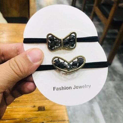 2021 Hot Selling Fashion High Quality Crystal Heart & bowknot Shape Hair Band Butterfly Hair Rope Women Girl Hair Ring Headpiece