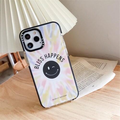 Ins Fashion Smiley Bliss Happens Phone Case For Apple iPhone 7 8 Plus 11 Pro X Xs Max Xr Cover Coque Cases Protection Cover