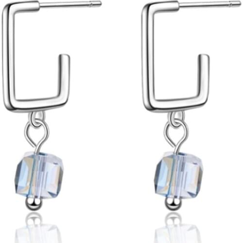 Exquisite personality temperament new geometric square sugar square artificial crystal silver plated stud earrings WE069