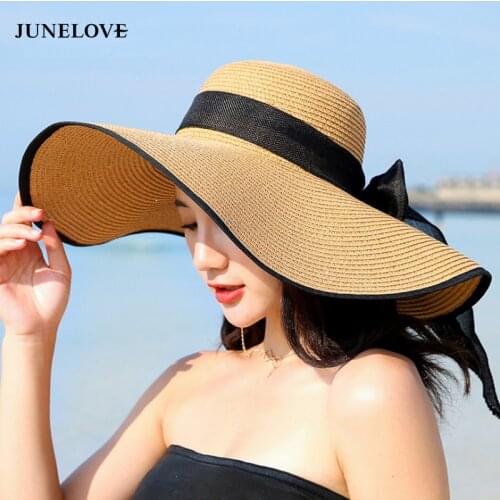 Summer Large Brim Straw Hat Floppy Wide Brim Sun Cap Bowknot Beach Foldable Hats New 2020 Hats for Women Holiday Hat