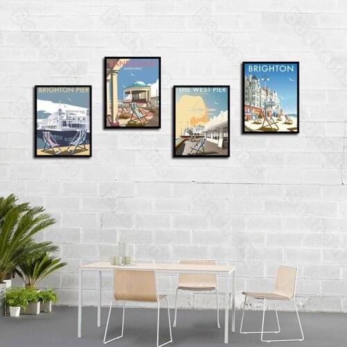 Canvas Painting Multi-joint Combination Poster Art Wall Nordic Style Frameless Oil Painting Abstract Lounge Chair Bay Holiday