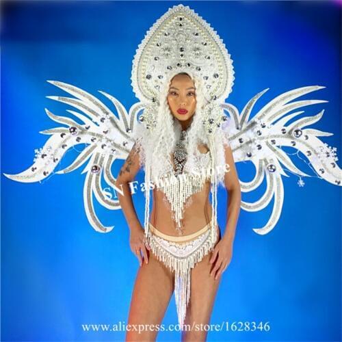 M31 Ballroom dance led light costumes dj ds white wings glowing luminous stage costumes bar performance show dress outfits club