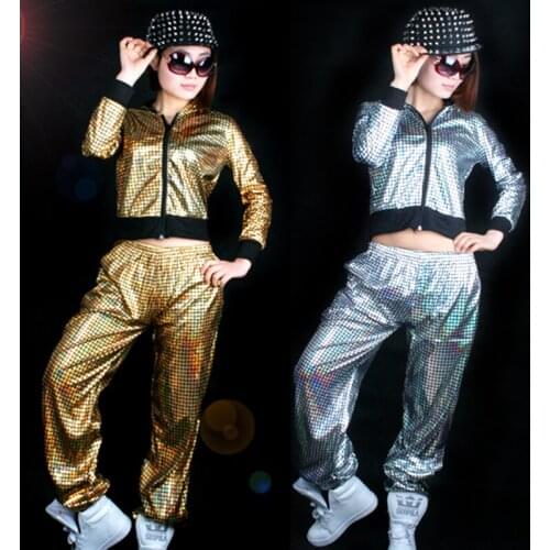 Sequined Hooded Jacket jazz dance Costumes Street Dance HIPHOP Men and Women Performance Stage Set Jacket+Pants