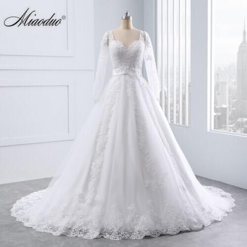 Miaoduo Sweetheart Ball Gown Wedding Dresses 2020 Lace Appliques Full Sashes Vestido De Novias Princess Luxury Cathedral Train