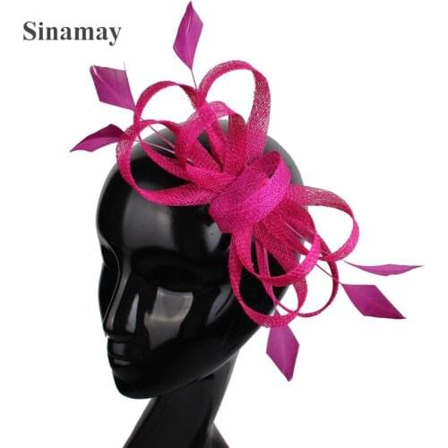 Fashion Wedding Sinamay Headwear Bride Elegant Gold Fascinators Hat Accessories Fancy Feather Hair Pin Fashion Headdress