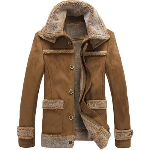 Men Jackets Woolen Outwear Faux Lamb Wool Suede Jacket Turn Collar Warm Shorts Camel Bomber Jacket Zipper Top 18947-5