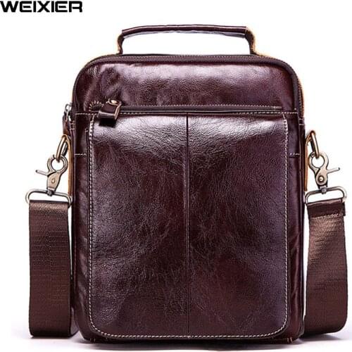 WEIXIER Mens Genuine Leather Shoulder Bags men Crossbody Bag Men Handbags Natural Leather Bag For Male Messenger Bags Tote Bags