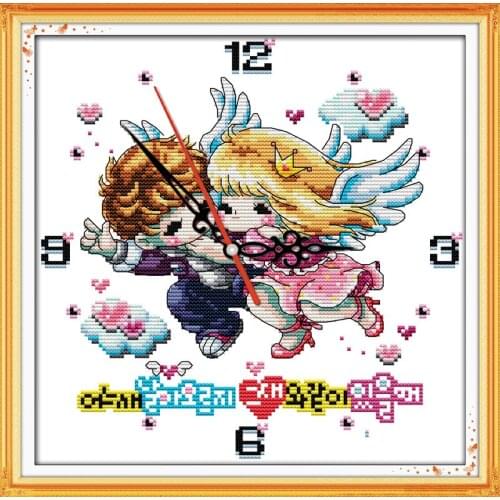 Little angel couples cross stitch kit 14ct 11ct count print canvas wall clock stitching embroidery DIY handmade needlework