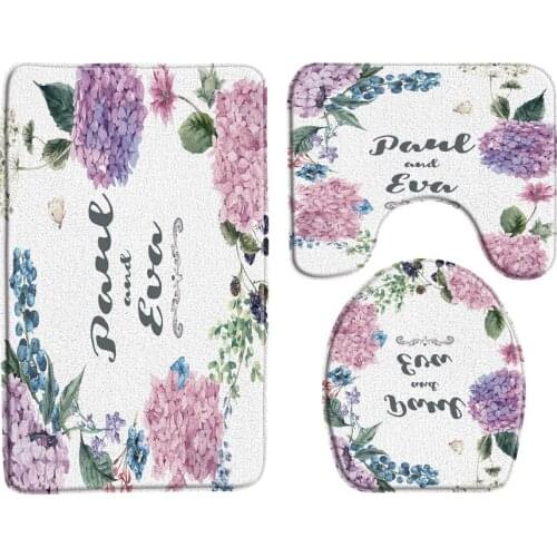 Letters And Pink Flowers Bath Mat 3 Piece Set Bathroom Rugs Bathtub Decoration Carpet Anti-Slip Toilet Mats Bathroom Products