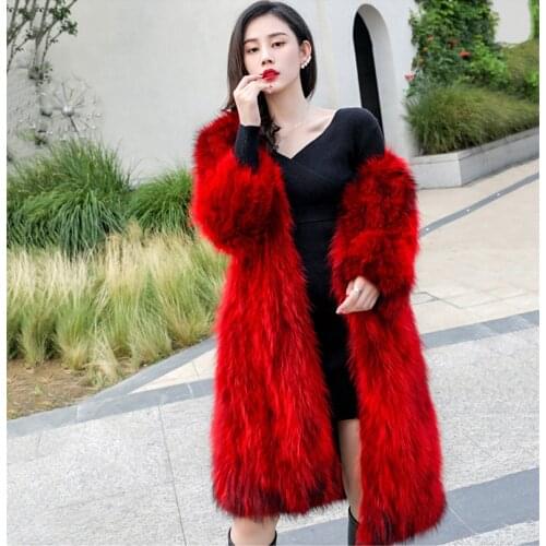 New fashion Ladies Genuine Real natural Raccoon Fur Coat Womens X-long 100CM length Overcoat jacket warm winter jacket