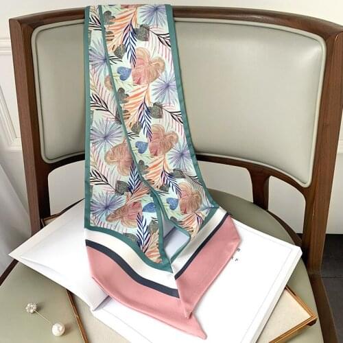 New fashion aesthetic animal picture long silk scarf female multi-function decorative scarf headband tie wrist strap bag belt