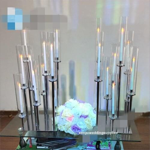 New style 10pcs )Wedding decoration silver candle holder with acrylic cup cover senyu2202