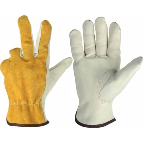 1 Pair Work Gloves Cowhide Leather Men Working Welding Gloves Safety Protective Garden Sports MOTO Wear-resisting Gloves