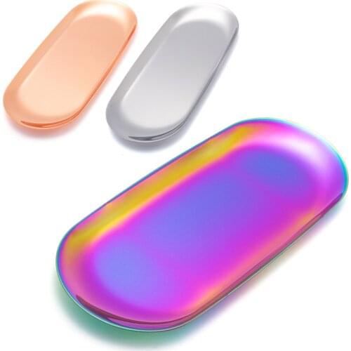 1PC Stainless Steel Cosmetic Storage Tray Nail Art Equipment Plate Rose Gold Holographic Jewelry False Nails Dish Tools