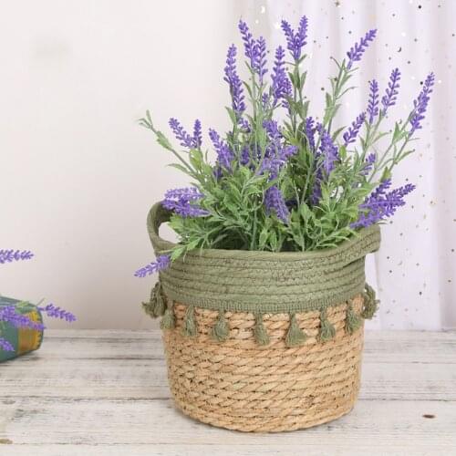 Rattan Woven Plant Basket Straw Flower Pot Waterproof Flowerpot Storage Basket Organizer with Handle Garden Balcony Patio Decor