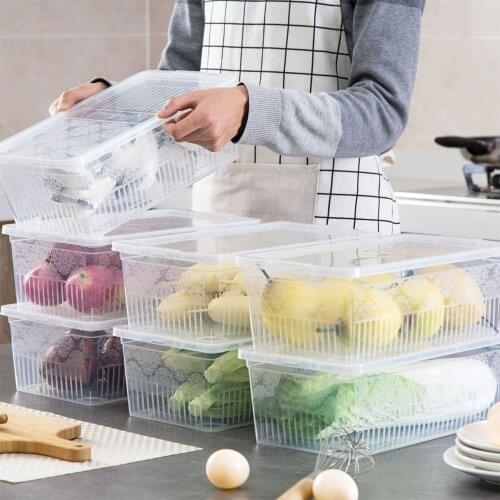 Transparent Plastic Refrigerator Storage Box Kitchen Food Storage Box With Lid Large Fruit Food Preservation Box