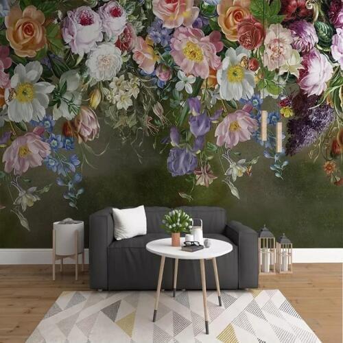 Self-Adhesive Wallpaper European Style Retro Hand-painted Rose Flowers Murals Living Room Creative Art Home Decor Wall Stickers