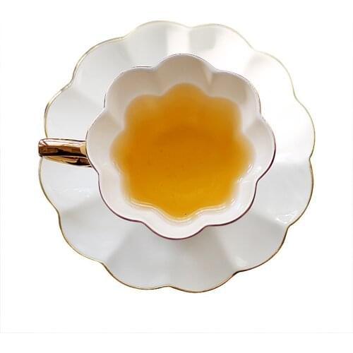 Nordic White Coffee Cup Set Ceramic Gold Rim Flower Tea Cups Eco Friendly Romantic Kubek Drewniany Kitchen Dining Bar EF50CS