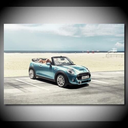 Modern Wall Art Canvas Painting Vehicle Mini Cooper s Convertible Beach Picture Print Posters for Living Room Decor