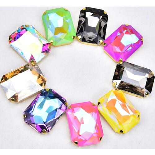 High Quality Big Size Rhinestones Mocha With Gold Setting 38*50mm Rectangle Flatback Crystal Sewing For Cloth Diy Shoes Bags