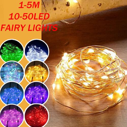 1-5M Fairy Lights Copper Wire Battery Powered LED String Lights Christmas Garland Indoor Bedroom Home Wedding NewYear Decor