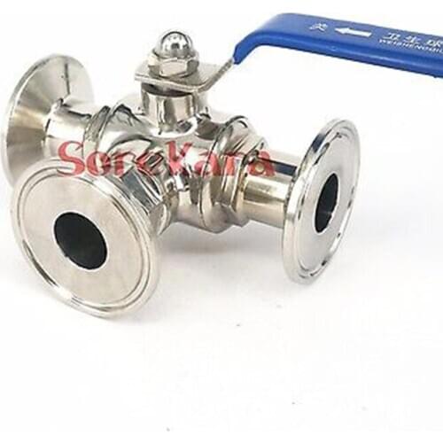 T-port 1-1/4" 32mm 304 Stainless Sanitary 3 Way Ball Valve Tri Clamp 50.5mm Ferrule O/D Type For Homebrew Diary Product Plumbing