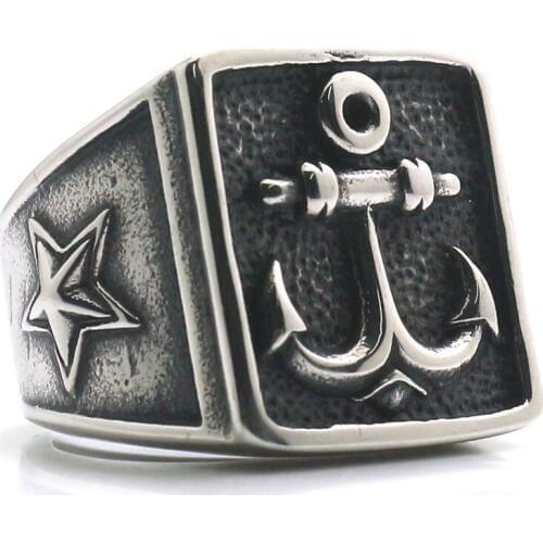 Unisex 316L Stainless Steel Cool Star Luck Anchor Classic Ring For Gift