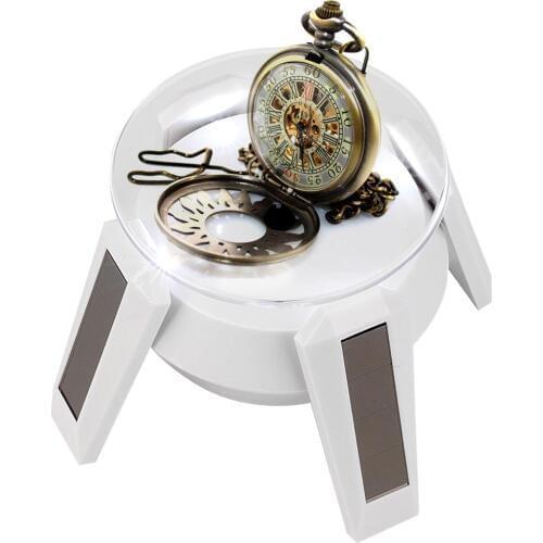 Solar Power Attractive Lightly Plastic Display Stand Rotating Turntable Holder with 4 Blue LED Lights