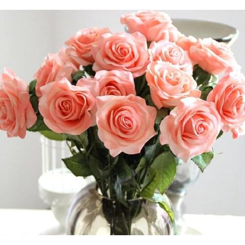 High Quality 10Pcs/Lot Artificial Roses Flowers Handmade Rose Bouquet Wedding Home Decorative Simulation Flower 15 Colors