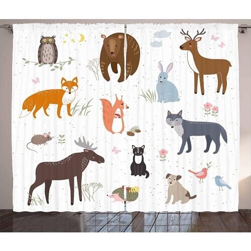 Forest Animal Fox Window Curtains Home Decor Kitchen Draperies Curtains for Bedroom Living Room Curtain