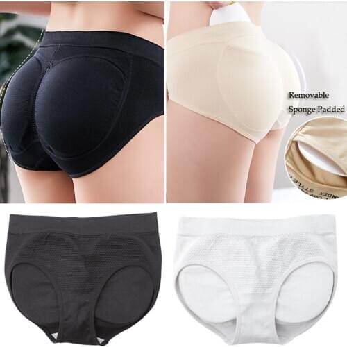 Women Sponge Padded Abundant Buttocks Pants Lady Push Up Middle Waist Padded Panties Briefs Underwear