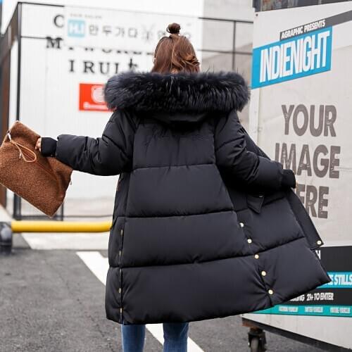 Winter Jacket Women Parka Loose Thick Pink Coat Large Fur Collar Long Korean Jackets for Women Parkas Mujer 2020 KJ680