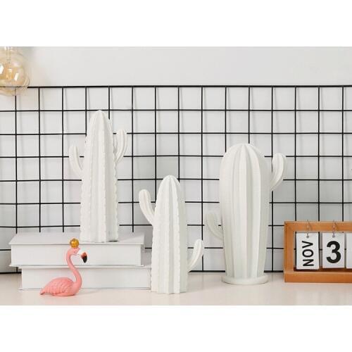 1PC Nordic Resin Cactus Home Decoration Simulated Lifelike White Golden Resin Craft Ornament Photography Props Home Decor JL 237